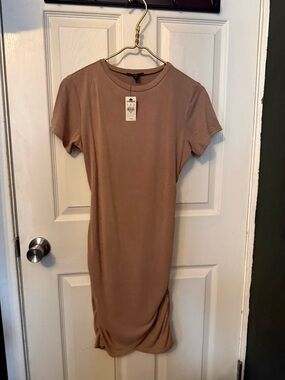 Express Neutral Taupe Short Sleeve Midi Dress